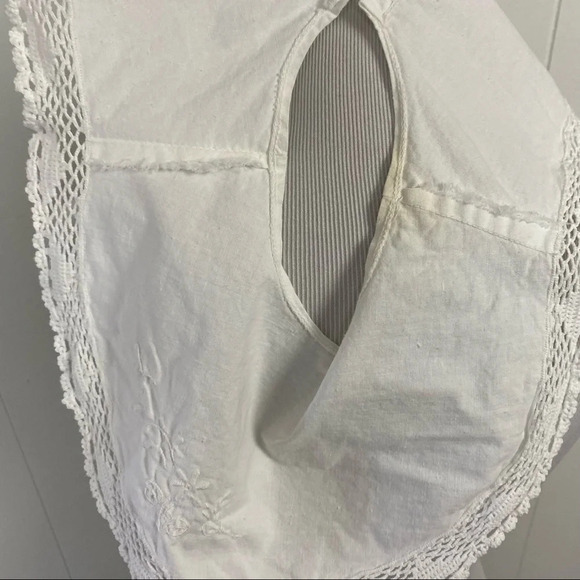 Vintage Off White Annie Cotton Crochet Edge Fabric Button Back Lace Collar - Picture 14 of 15